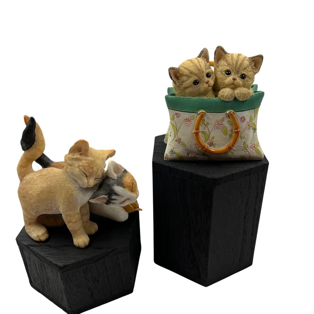 Vintage Kitten Figurines Lenox A Tote For Two Kittens in a Bag & Cuddling Kitty